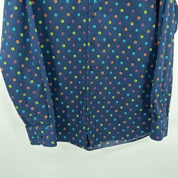 LUCHIANO VISCONTI Navy Blue Rainbow Flower Long Sleeve Button Up Dress Shirt XL - Picture 4 of 7